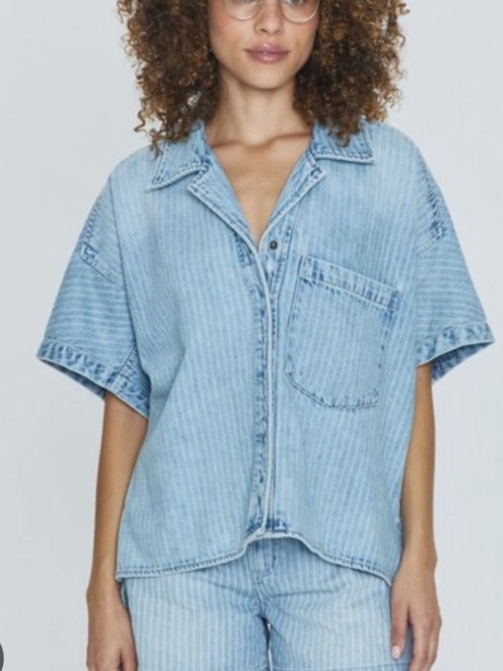 Pistola Della Camp Shirt Striped Denim Size Large Summer Staple Festival Boho